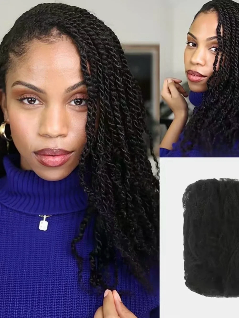 QVR Natural Black Afro Kinky Bulk Hair Extensions For Braiding Human Hair 4pack